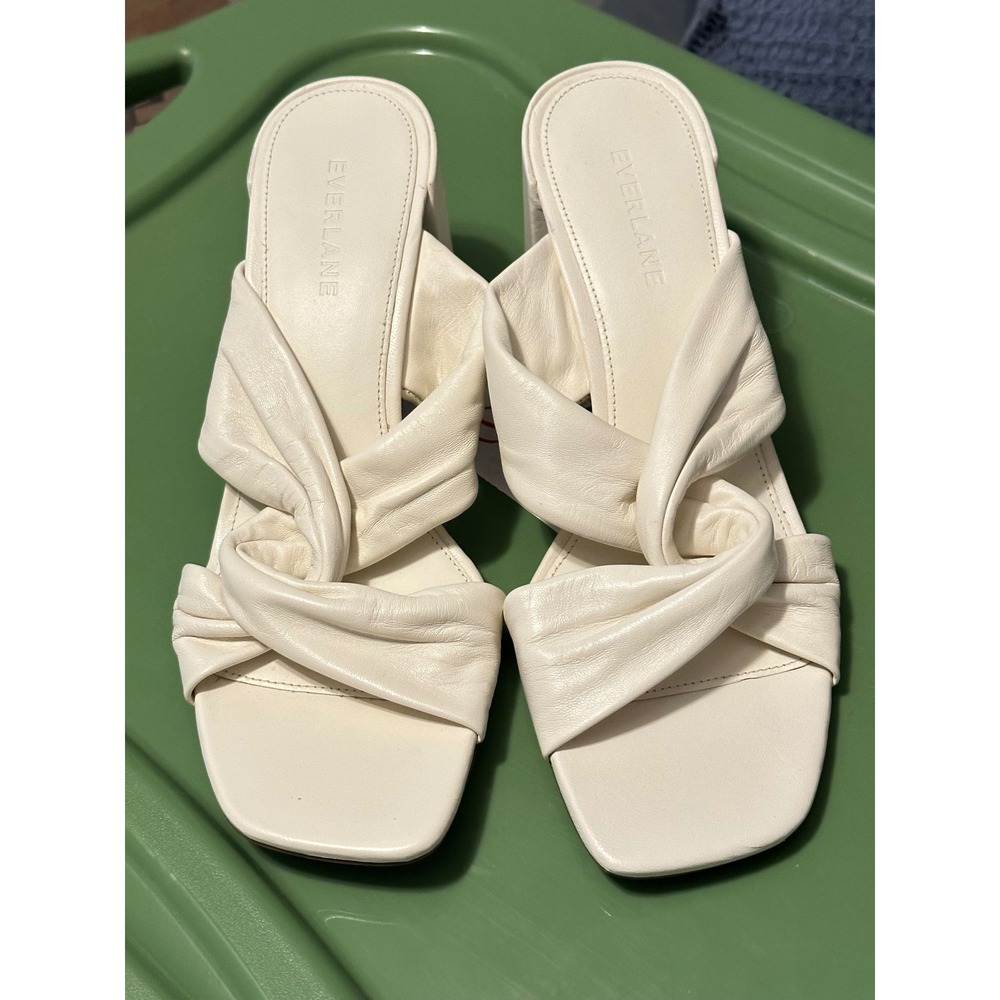 Everlane The Twisted Heeled Sandal Bone Leather Block Heel Mule Square Toe 7.5‎ - Picture 2 of 11